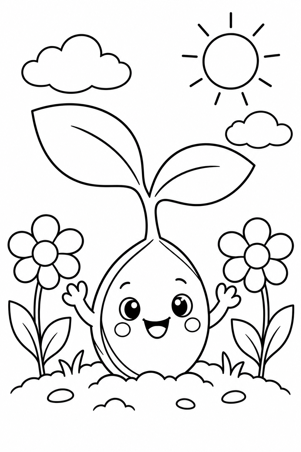 A sementinha feliz em contornos para colorir