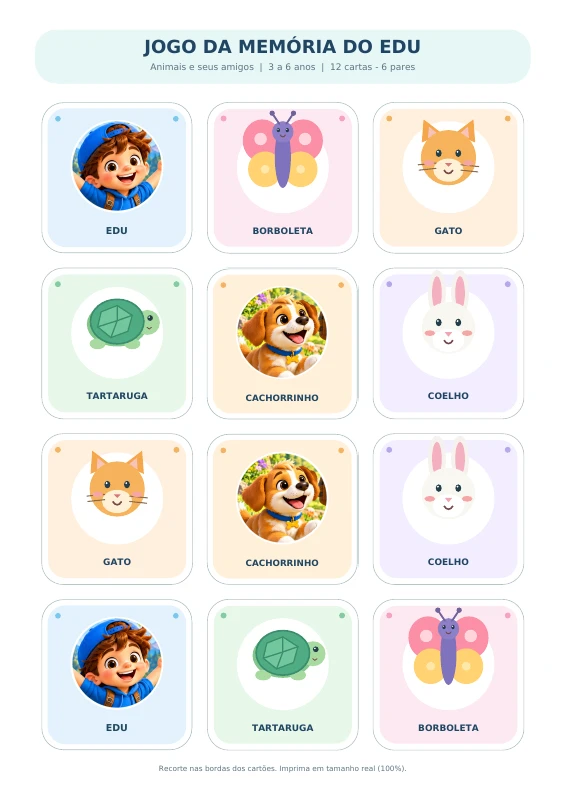 Prévia: Jogo da Memória do Edu — 3 a 6 anos